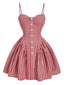 Rot 1950er Gingham Plaid Taste Spaghetti Träger Kleid