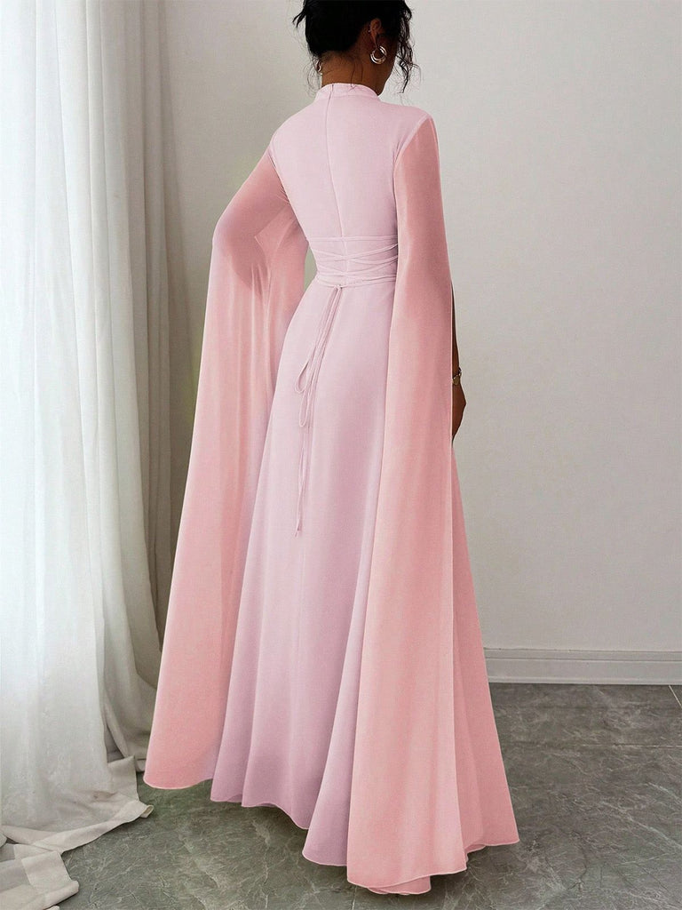 1980er Cape Ärmel Rücken Bindung Maxi Kleid