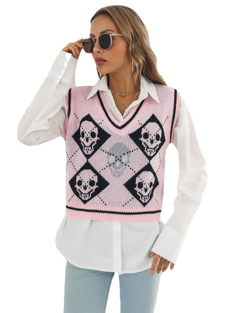 1980er Halloween Schädel Arygle Strickweste