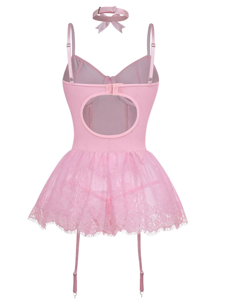 1960er Spitze Besetzt Korsett Bodysuit Set