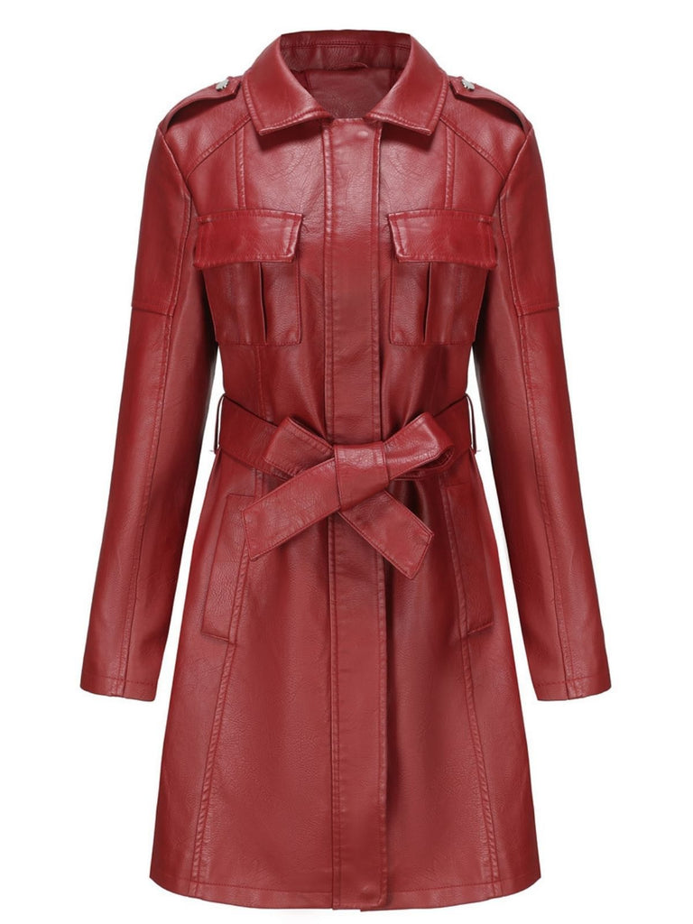 1960er Revers Gürtel Lang Leder Mantel