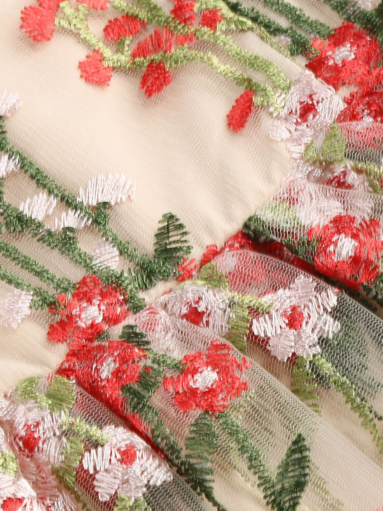 1950er Bestickt Netz Schnürung Herzförmiger Hals Kleid