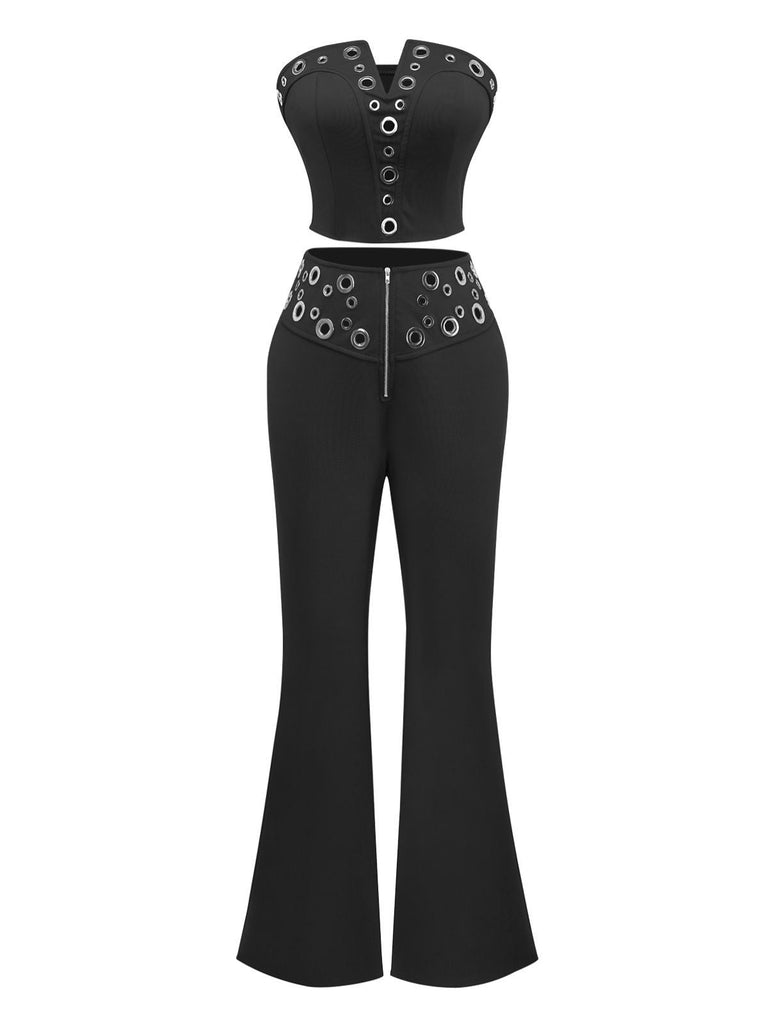 2PCS 1970er Trägerlos Metall Schnalle Punk Top & Hose