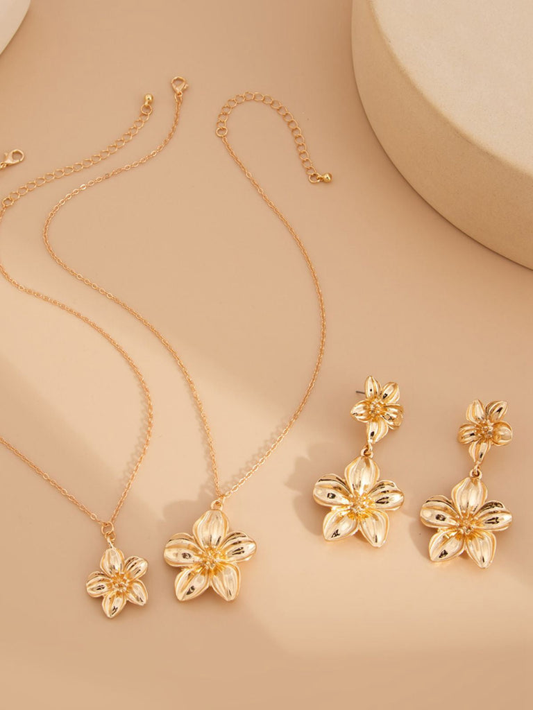 Blumen Doppelte Schlüsselbeinkette & Ohrringe Set