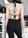 Schwarz 1980er Gothic Fledermaus Schnürung Halter Top