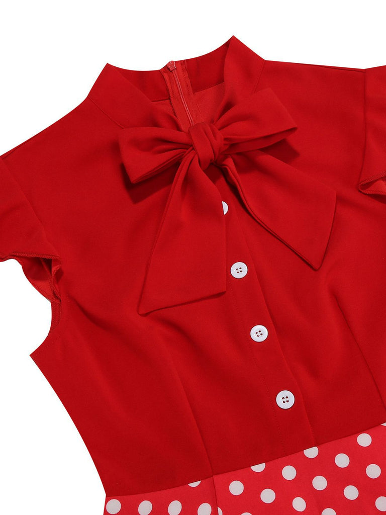 1950er Polka Punkte Bogen Swing Kleid