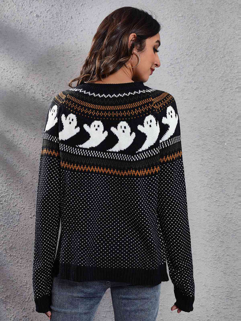 1980er Halloween Boo Polka Dot Gestrickter Pullover