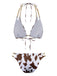 1970er Gerippte Kuh Muster Ketten Halter Bikini Set