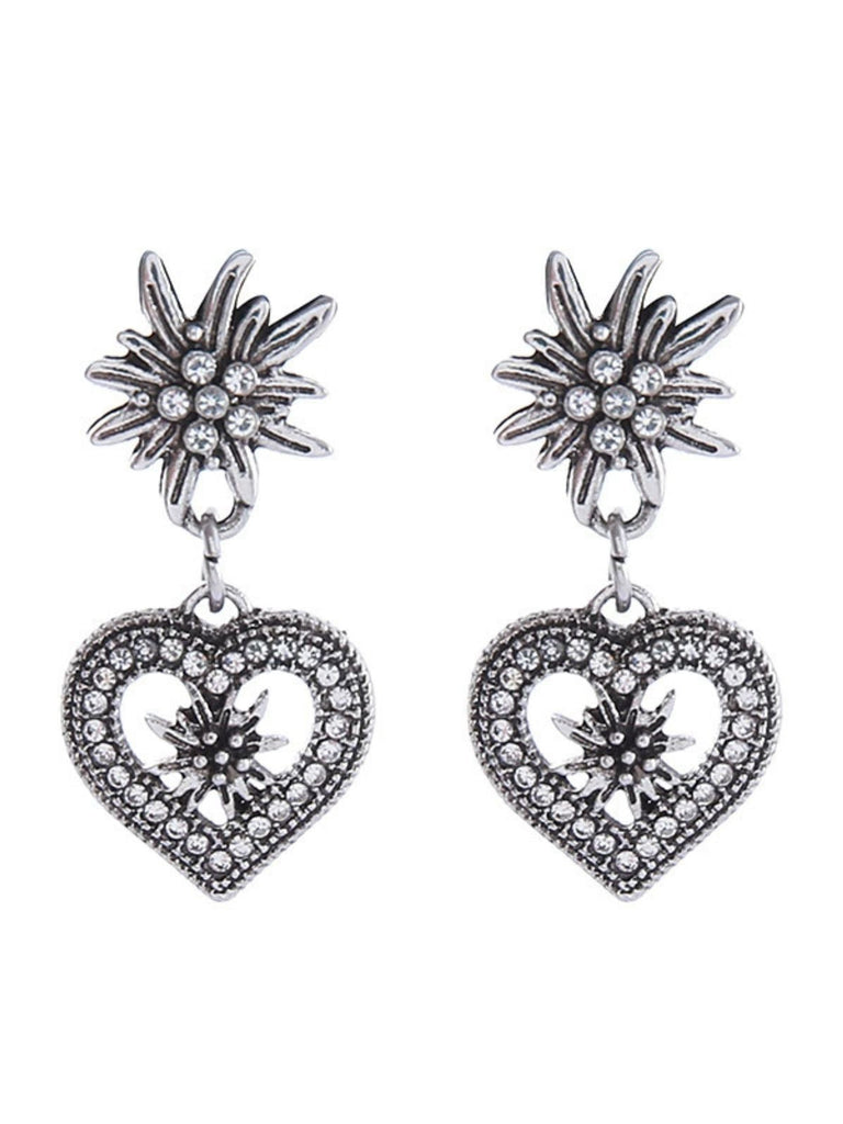 Vintage Oktoberfest Herz Edelweiß Ohrringe