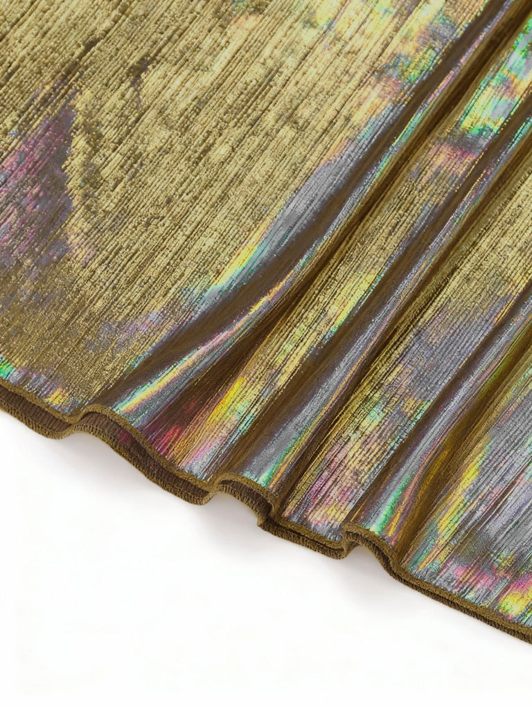 Gold 1930er Metallisch Texturiert Bogen Wasserfallkragen Kleid