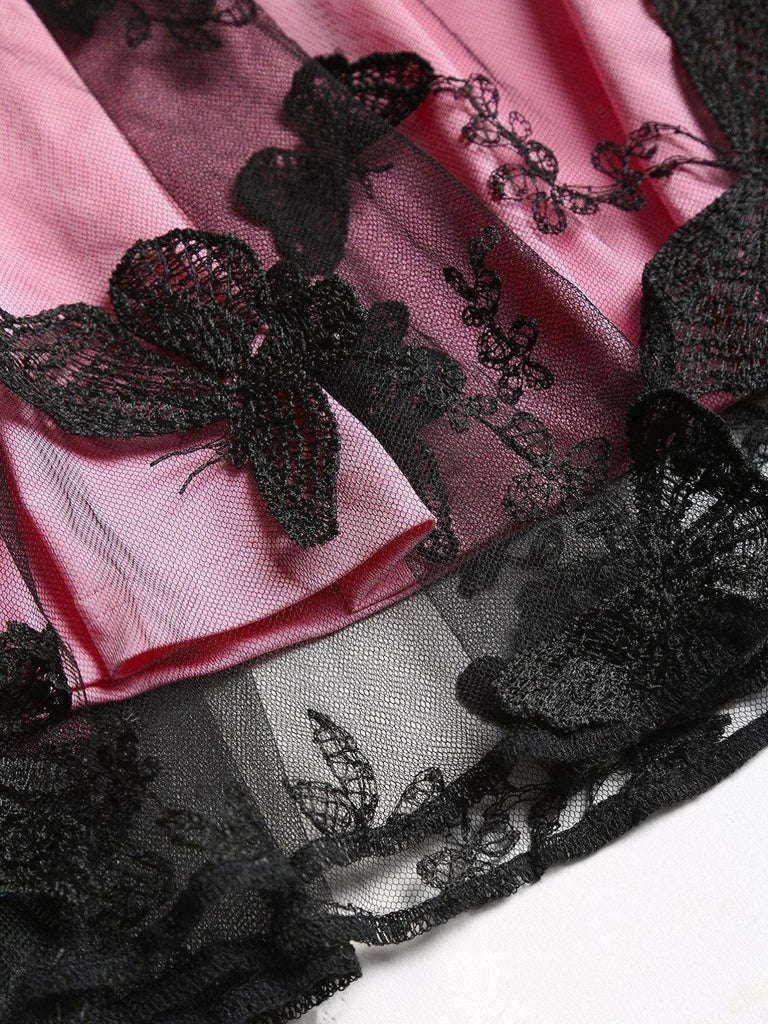 1950er 3D-Schmetterling Besticktes Patchwork Kleid