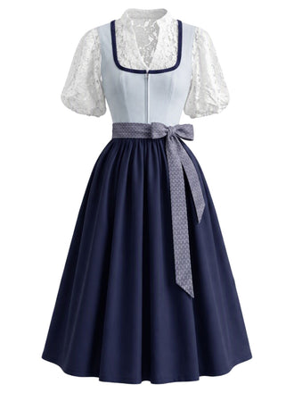 Blaues 50er Kleid mit Schürze und kurzem Top