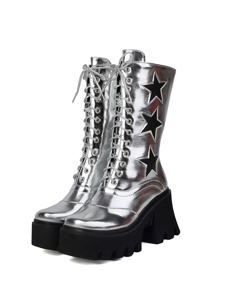 Vintage Steampunk Sternendruck Plattform Halbhohe Stiefel
