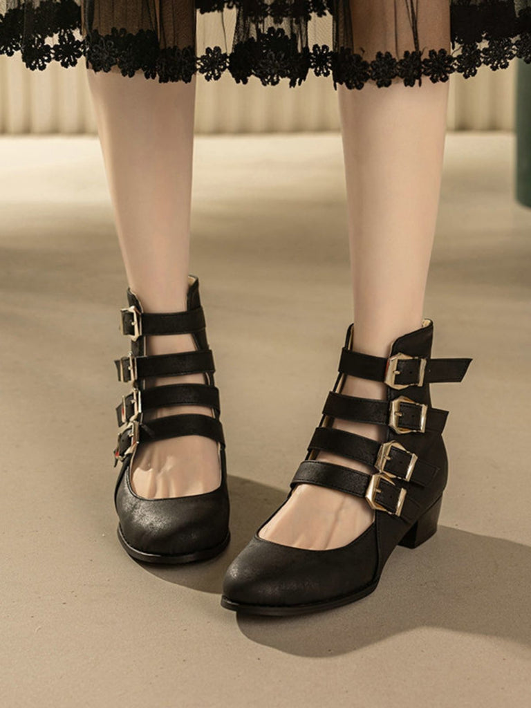 Runde Spitze Niedrig Blockabsatz Cut-Out Stiefel