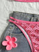 Rosa 1960er Blumen Druck Spaghetti Träger Bikini Set