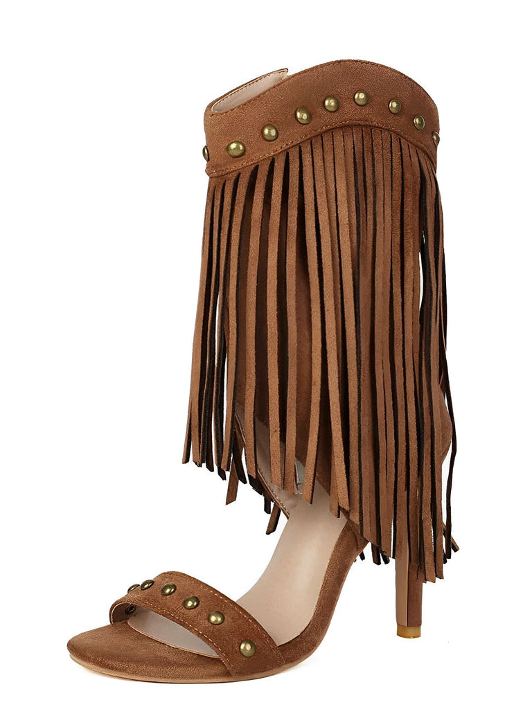 Vintage Quaste Stiletto-Stiefel mit Nieten