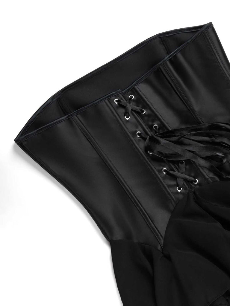 Schwarz 1980er Gothic Trägerlos Spitze Korsett Top