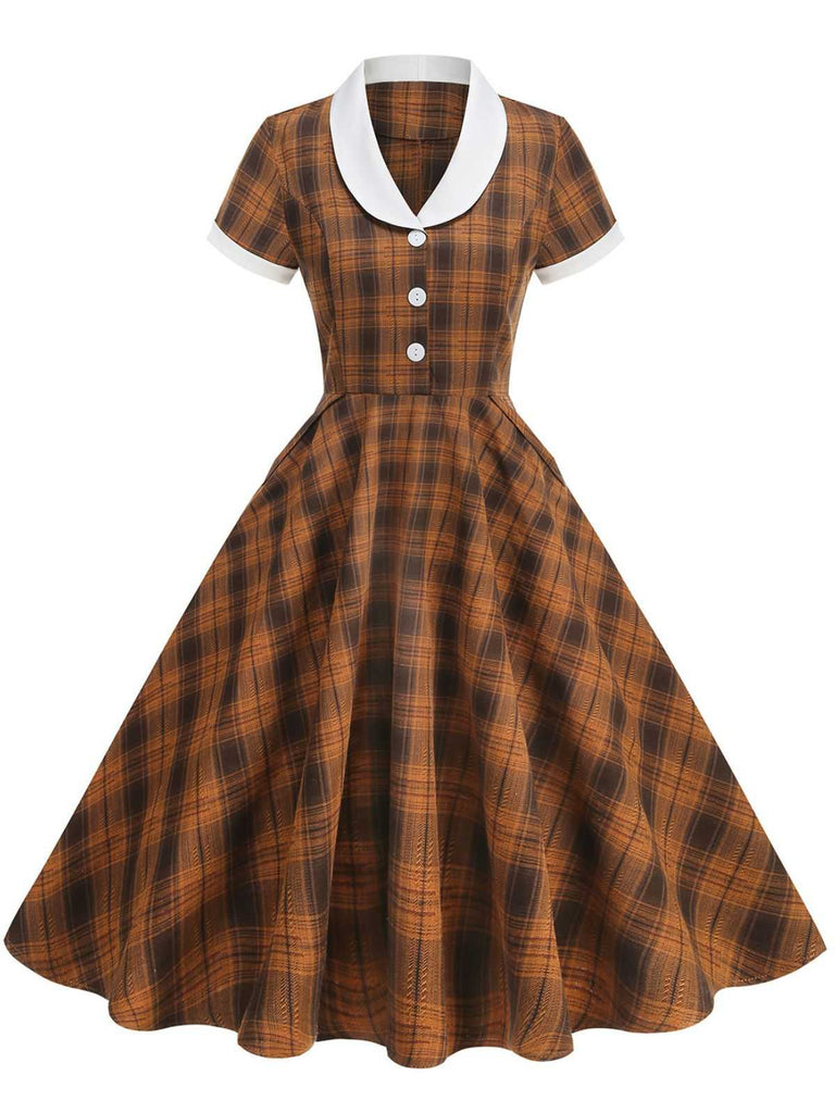 1950er Peter Pan Kragen Plaid Swing Kleid