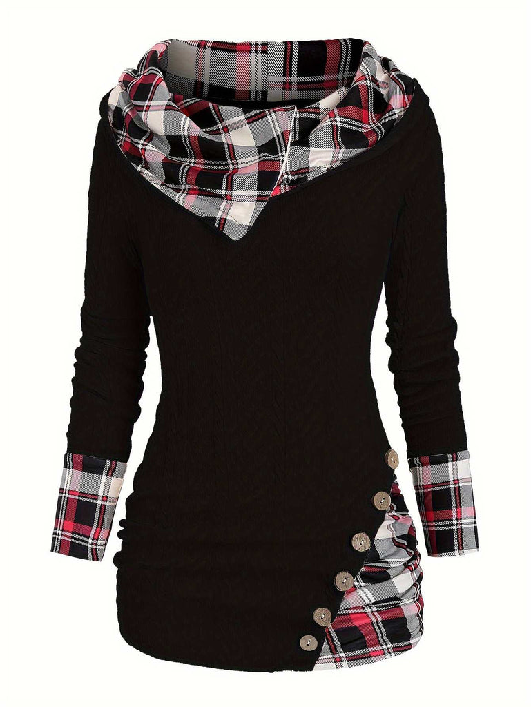 1940er Stricken Plaid Tasten Hooded Pullover