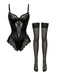 Schwarz 1980er Slip Satin Spitze Bügel Dessous Mit Strümpfen