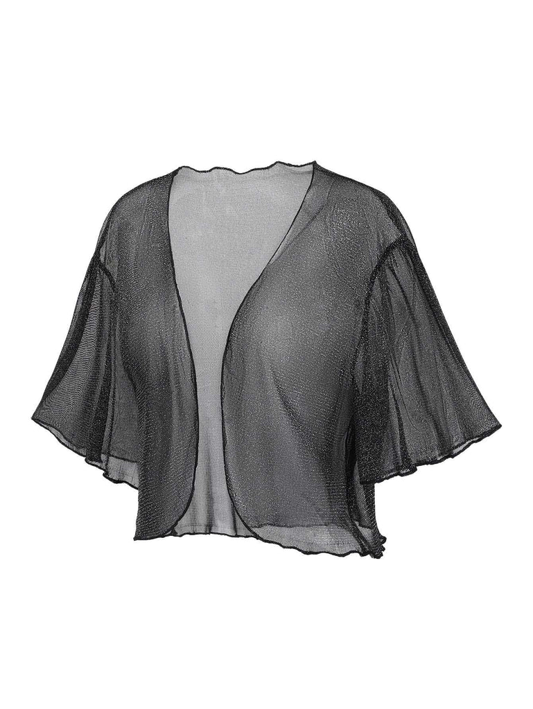 [Übergröße] Schwarz 1970er Durchsichtig Netz Strickjacke