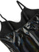 Schwarz 1980er Spaghetti Träger Leder Bodysuit