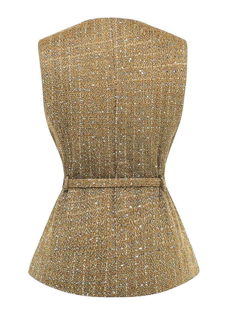 1960er Solide Tweed Knopf Gürtel Weste