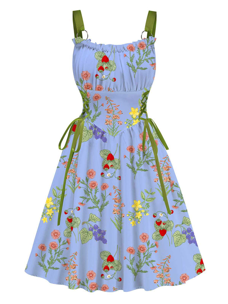 1950er Träger Blumen Schnürung Korsett Kleid