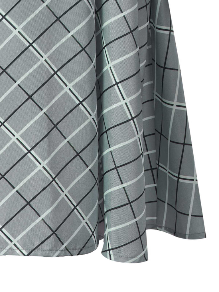 Grau 1940er Peter Pan Kragen Bogen Plaid Kleid
