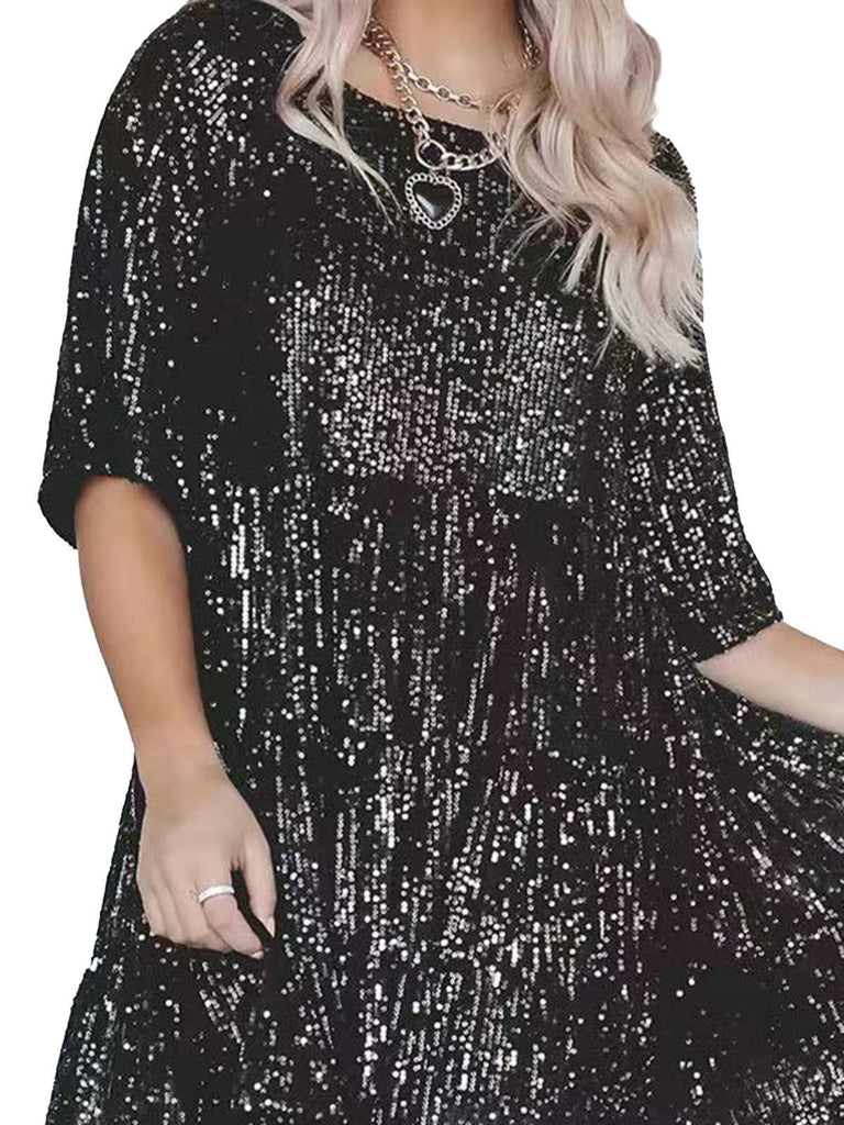 1960er Pailletten Gestuft Babydoll Kleid