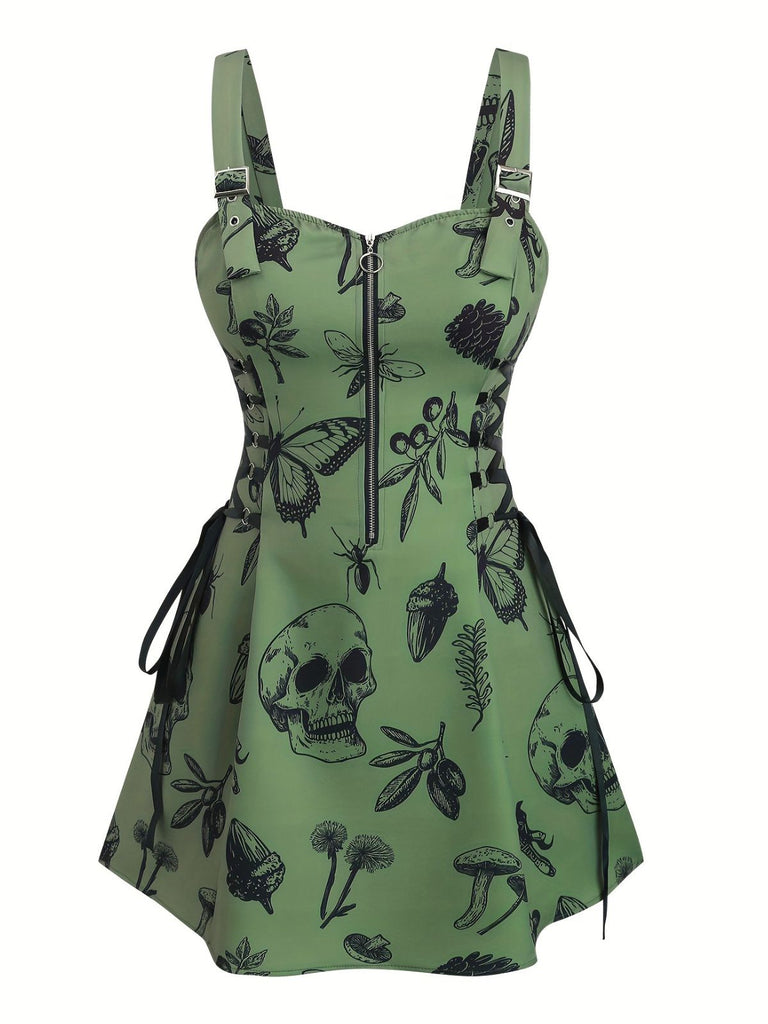 [Übergröße] 1970er Rose Blumen Steampunk Reißverschluss Kleid