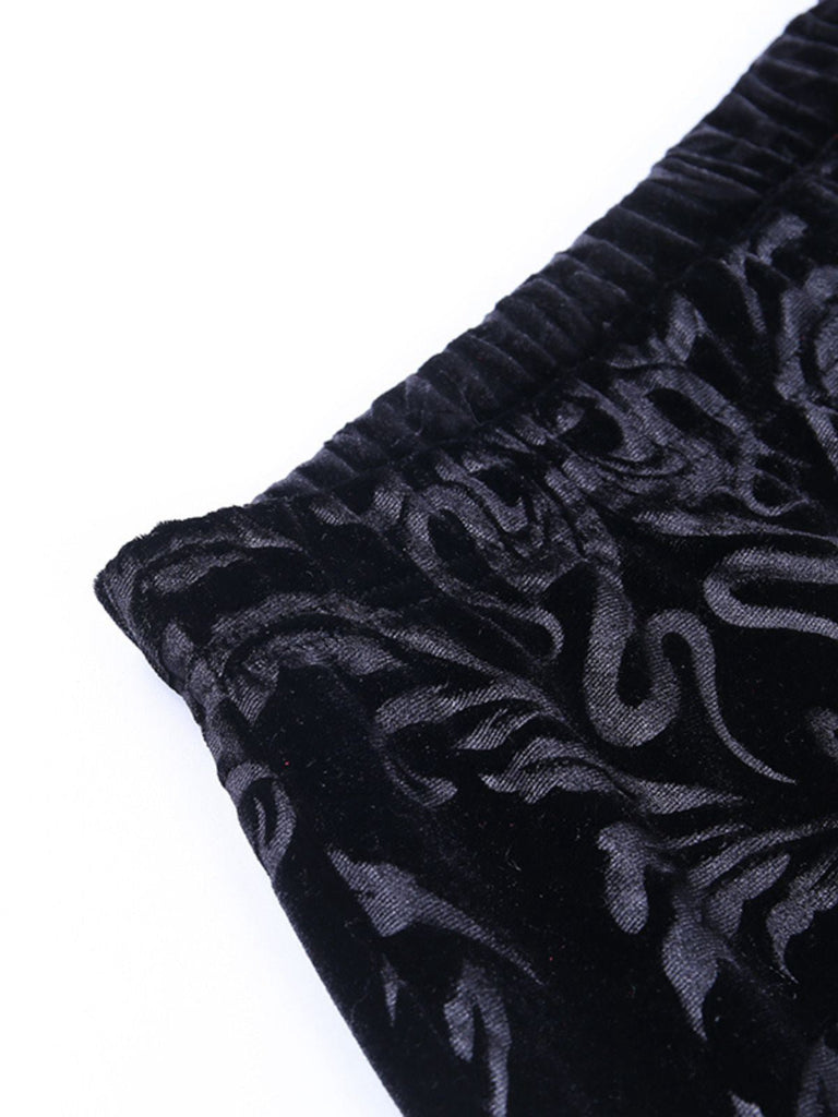 Schwarz 1980er Punk Rebe Drucken Samt Bootcut Hose