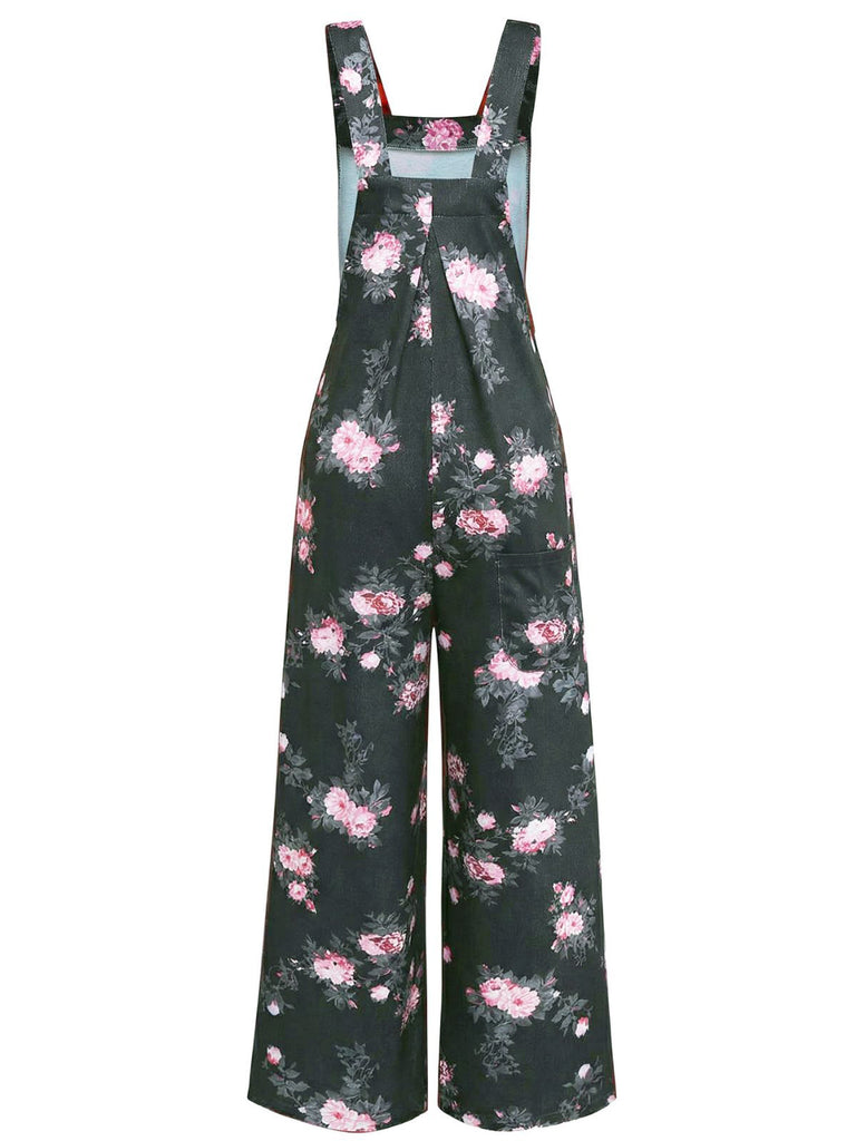 Grün 1940er Blumen Drucken Weitbeinig Jumpsuit