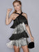 Schwarz 1920er Riemchen Fransen Pailletten Cocktail Kleid
