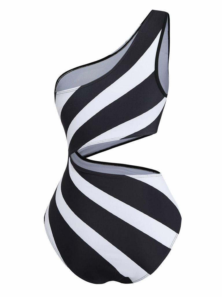 60er Badeanzug mit One-Shoulder und Cut-out