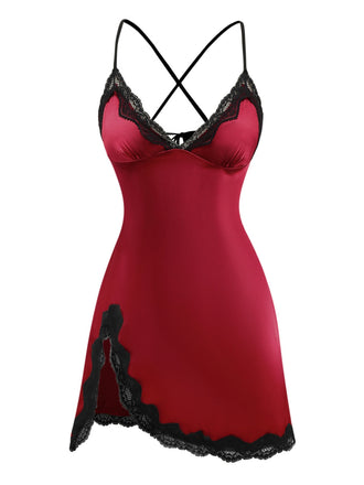 1960er Spaghetti Träger Satin Spitze Nachthemd