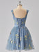 1970er Besticktes Blumen Spitze Mini Kleid