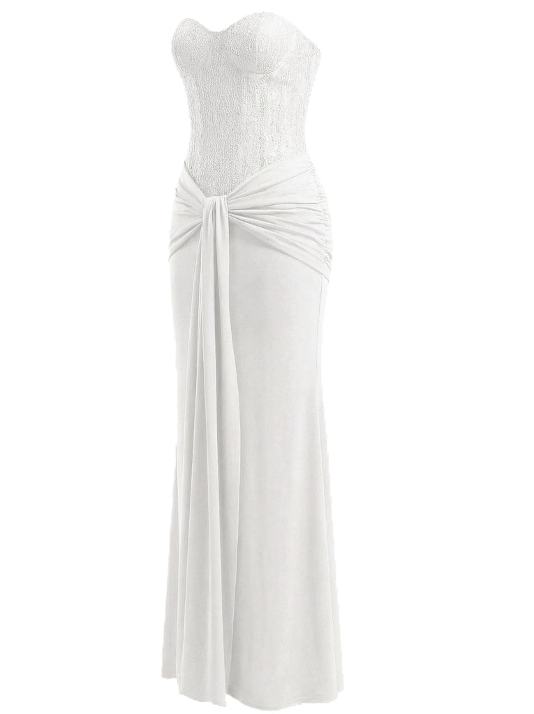 1930er Solide Schnürung Trägerlos Maxi Kleid