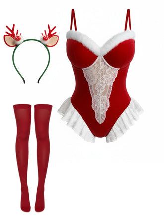 Rot 1980er Weihnachten Strampler Pyjama Set