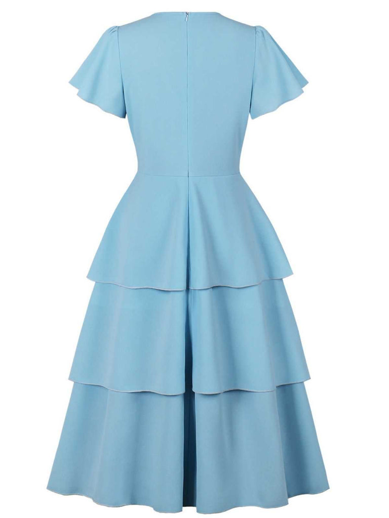 1940er Rundhals Bogen Solide Stufen Kleid