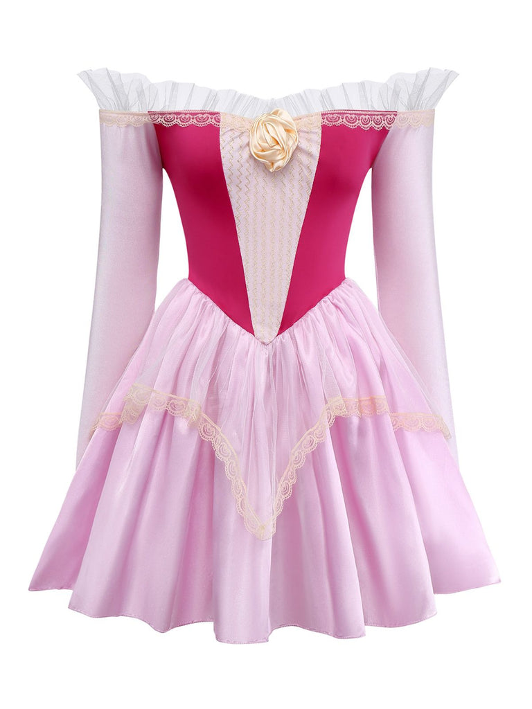 Rosa 1940er Prinzessin Schulterfrei Tüll Party Kleid