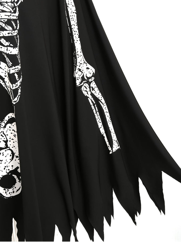 Schwarz 1970er Skeleton Knochen Drucken Cape Mit Kapuze