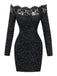 Schwarz 1980er Spitze Schulterfrei Silber Spritzer Enges Kleid