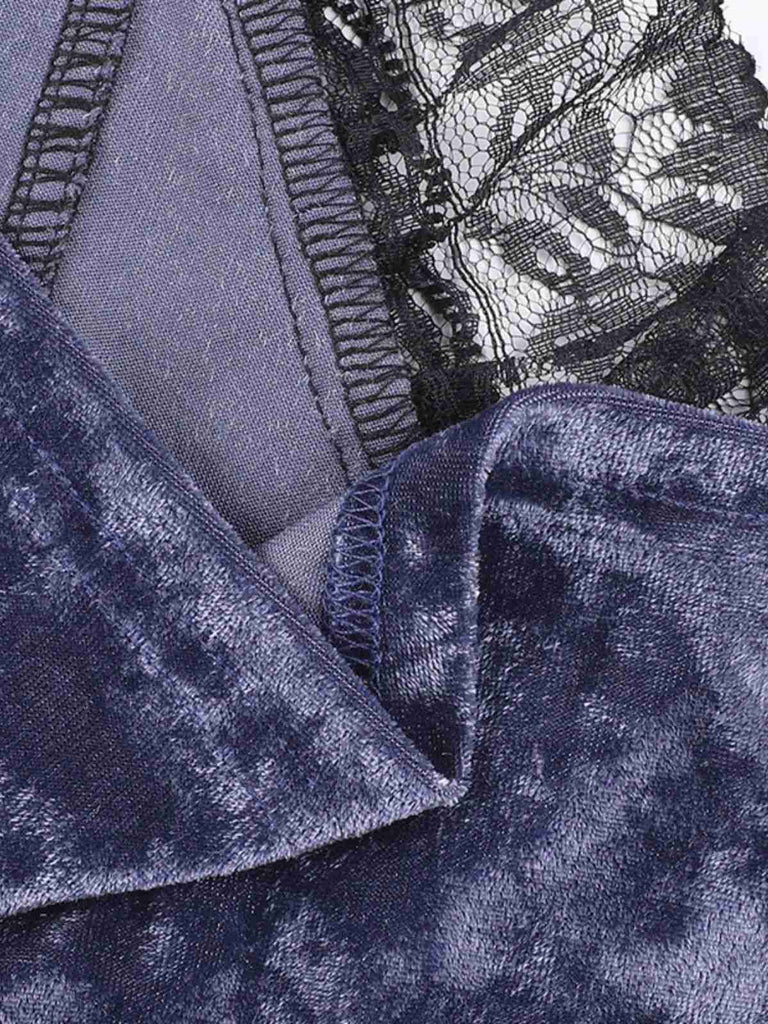 Lila 1980er Gothic Das Kreuz Samt Spitze Leibchen