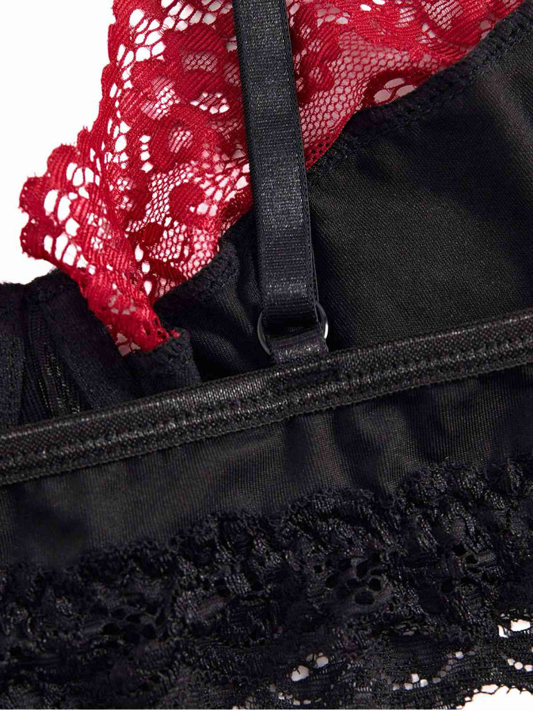 Schwarz 1980er Gothic Schädel Spitze Patchwork Crop Top