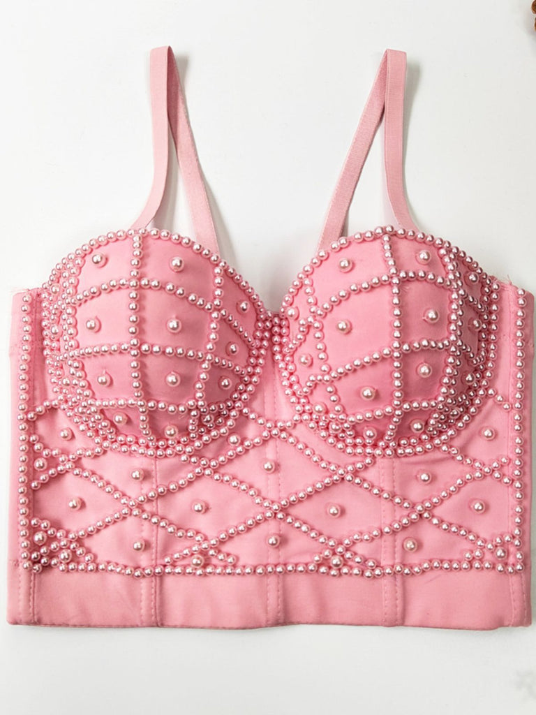 1980er Perle Solide Fischgräte Camisole Korsett