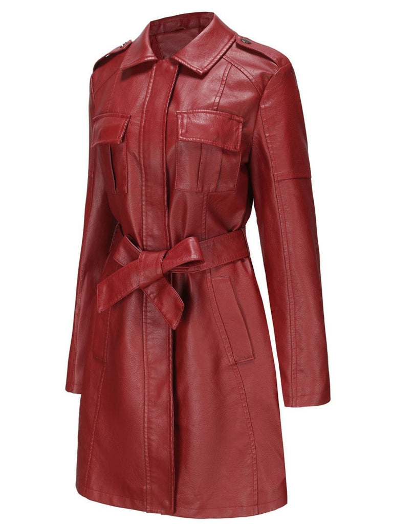 1960er Revers Gürtel Lang Leder Mantel