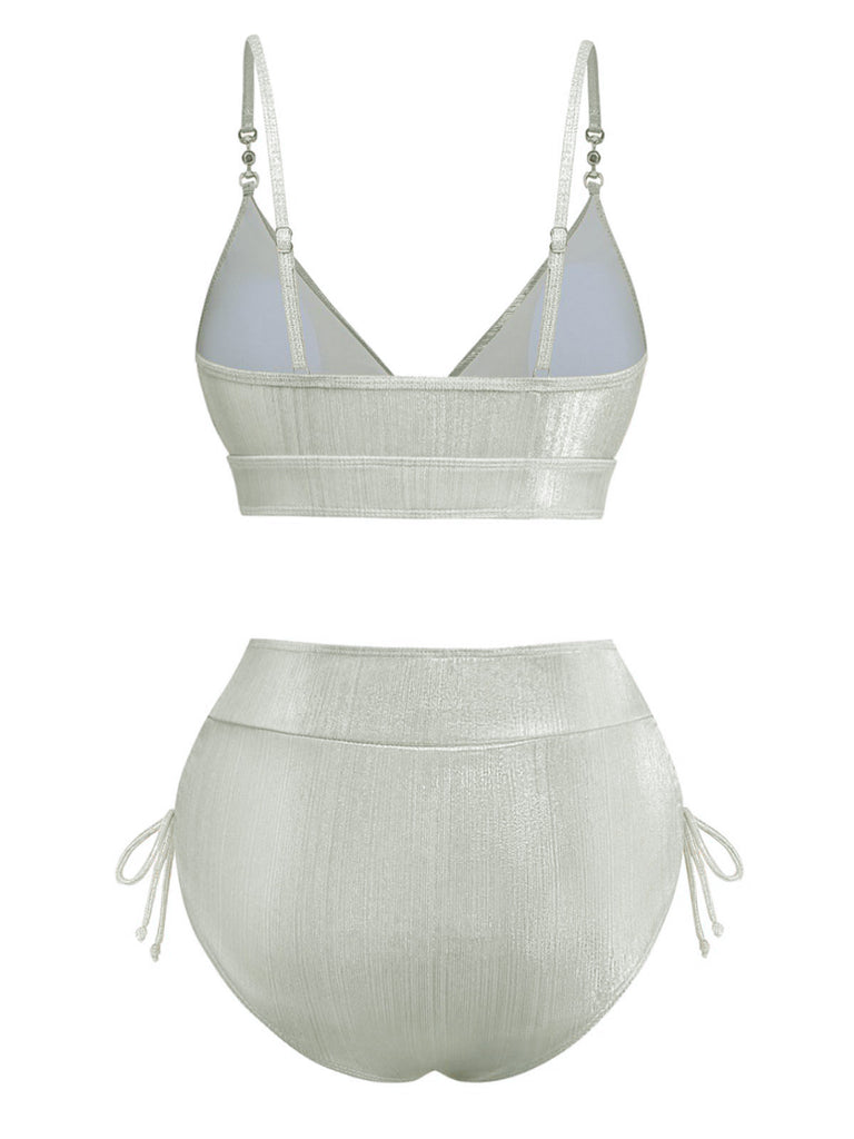 1970er Hochtailliert Metallic Schimmer Bikini Set