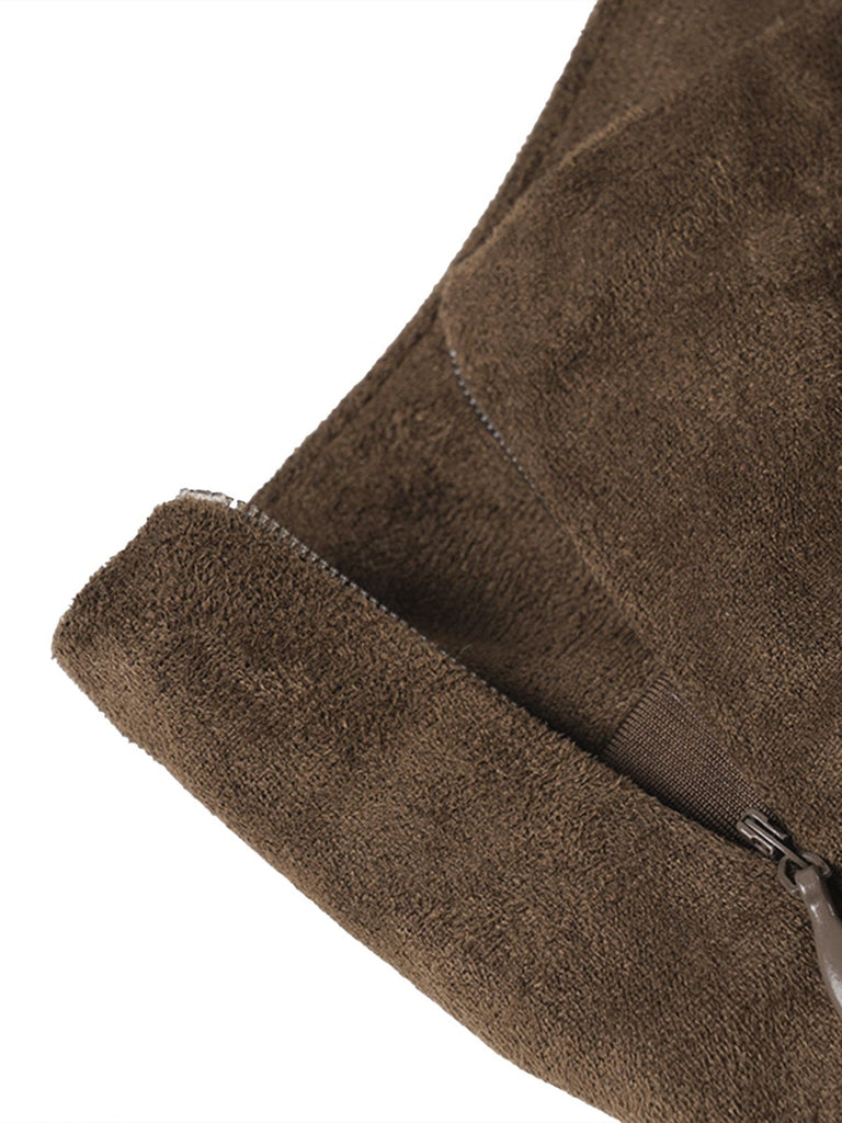 2PCS Braun 1980er Reh Kunstpelz-Verziert Crop Top & Rock