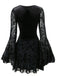 Schwarz 1960er Gothic Beflocktes Kleid